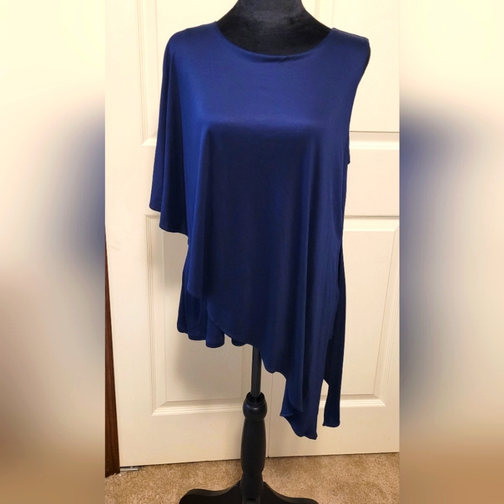 White House Black Market Cape Asymmetrical Blue Top Size M NEW